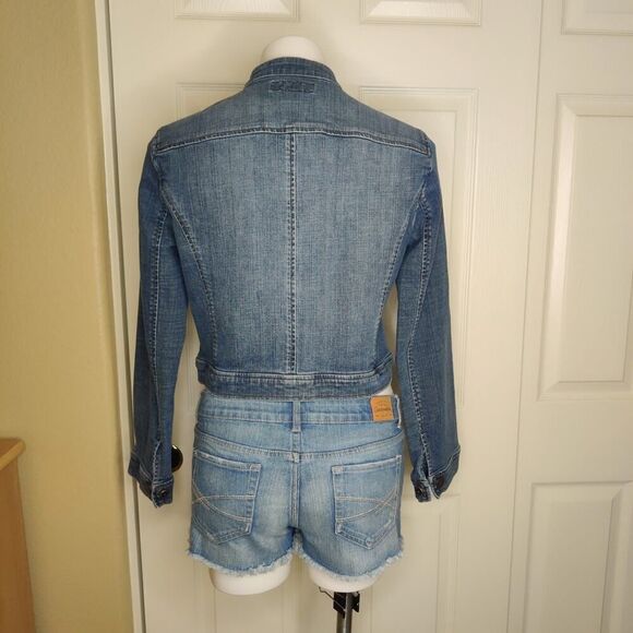 MICHAEL Michael Kors crop stand-up collar denim jacket sz 12P - Picture 5 of 8